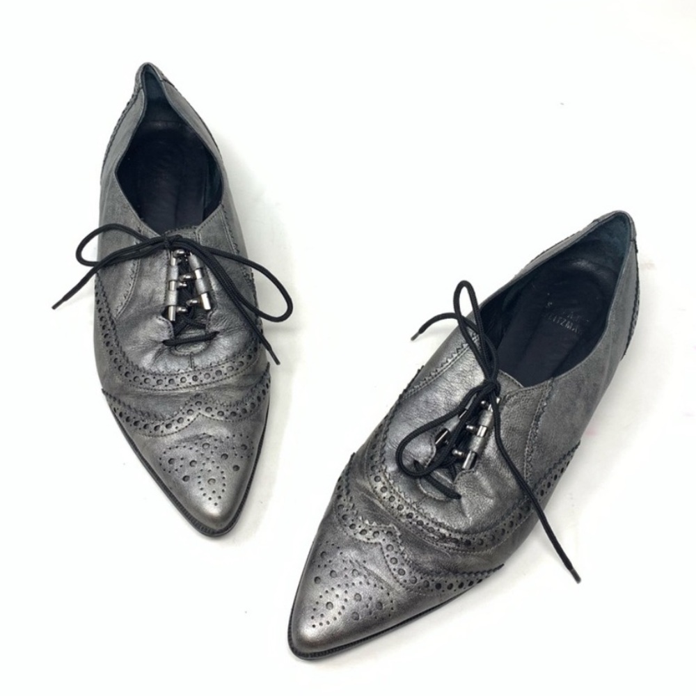Stuart Weitzman Silver Brogue Flats